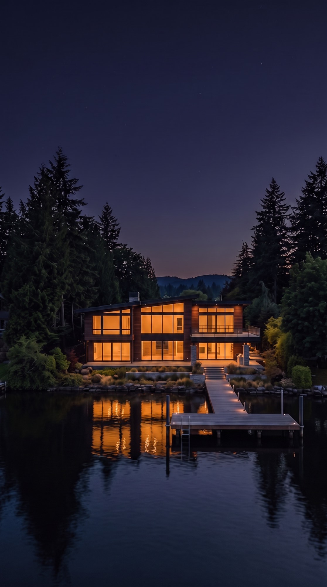 Custom home glowing at night