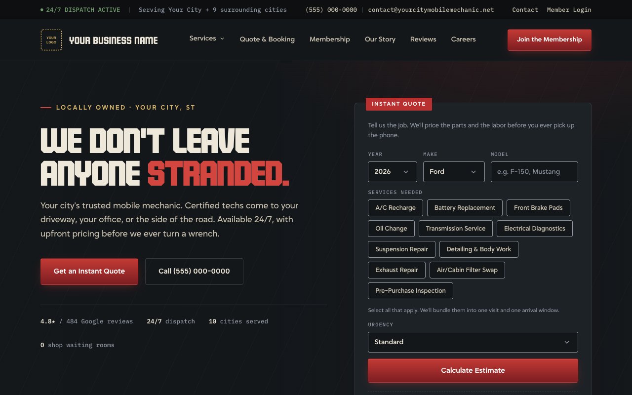 The productized auto shop website template, a full conversion-focused site build